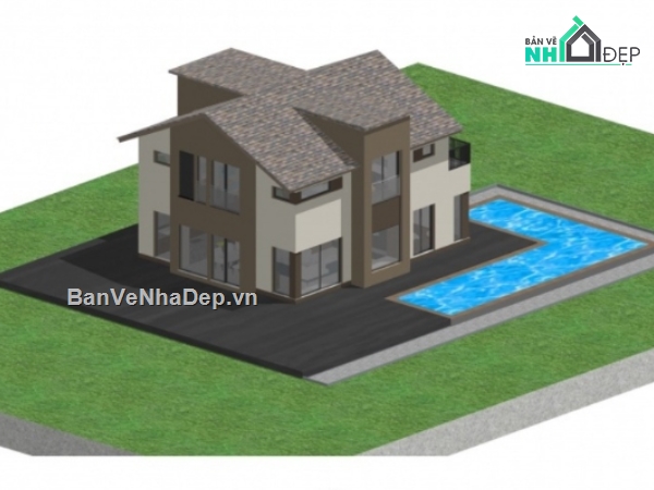 nhà phố 2 tầng,nhà 2 tầng,sketchup nhà 2 tầng