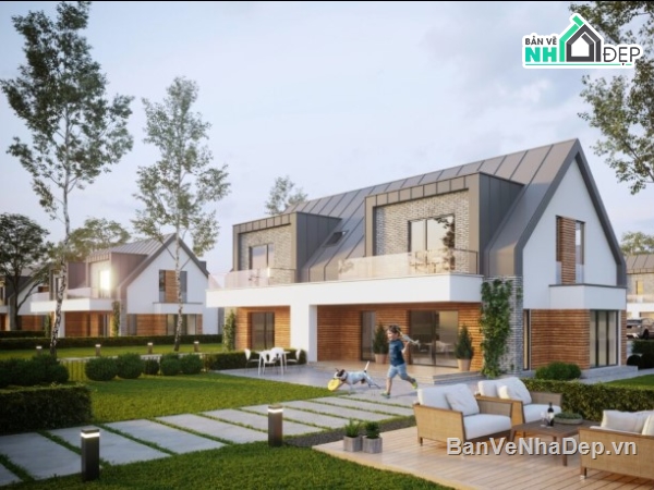 mẫu nhà 2 tầng,mẫu nhà đẹp,file 3dmax nhà vườn