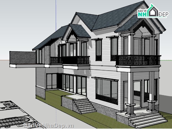 mẫu nhà 2 tầng,file su nhà 2 tầng,sketchup nhà 2 tầng