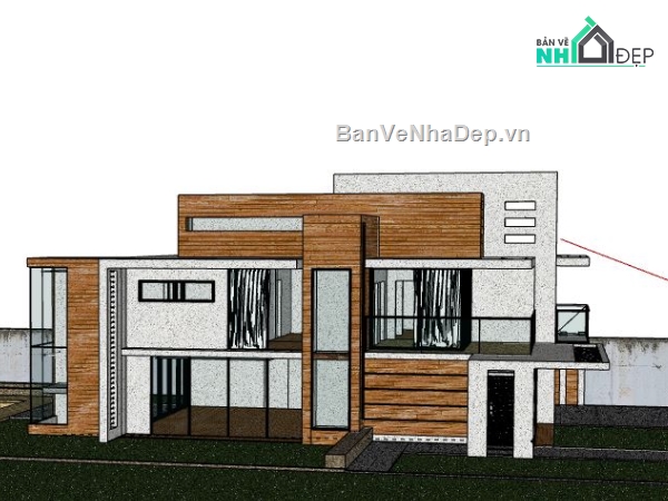 Biệt thự 2 tầng,mẫu biệt thự 2 tầng sketchup,model su biệt thự 2 tầng