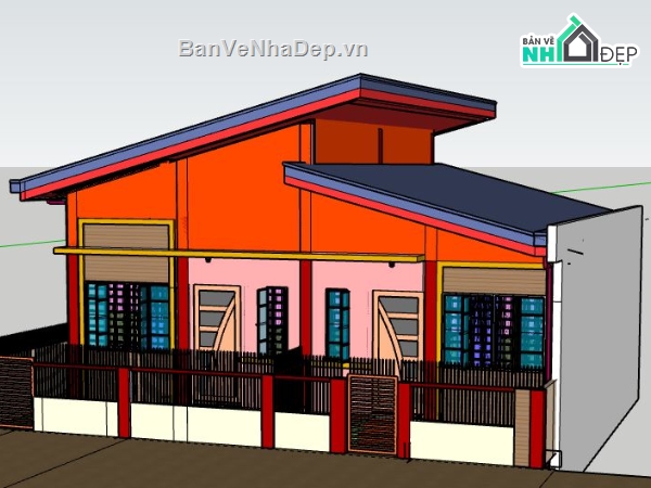 Biệt thự 1 tầng,Model su biệt thự 1 tầng,File su biệt thự 1 tầng,sketchup biệt thự 1 tầng,biệt thự 1 tầng sketchup
