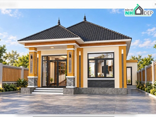 Bản vẽ nhà cấp 4 KT 8.5x11.5m,nhà cấp 4 mái Nhật,bản vẽ nhà cấp 4 có 3 phòng ngủ,Bản vẽ nhà cấp 4 mái Nhật 8.5x11.5m (3 ngủ),bản vẽ nhà cấp 4 kiến trúc kết cấu điện nước
