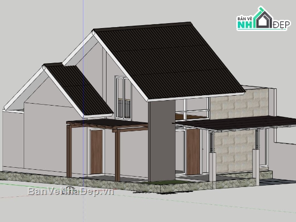 nhà mái lệch,sketchup nhà mái lệch,mẫu nhà mái lệch