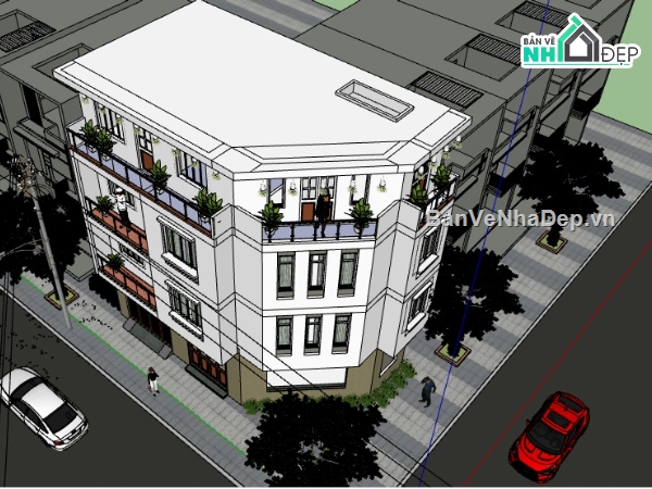 Thiết kế nhà phố hiện đại 4 tầng,Thiết kế nhà phố hiện đại,bản vẽ nhà phố 4 tầng 6.5x12m,file cad nhà ở 4 tầng