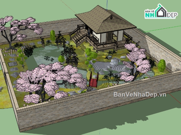 file sketchup dựng quán trà Nhật Bản,thiết kế 3d su quán trà nhật bản,dựng bao cảnh quán trà file su