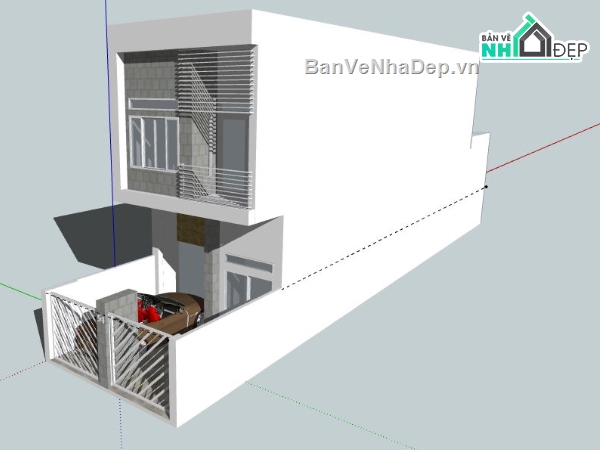 Nhà phố 2 tầng,model su nhà phố 2 tầng,sketchup nhà phố 2 tầng