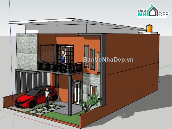 Nhà phố 2 tầng,model su nhà phố 2 tầng,file su nhà phố 2 tầng,sketchup nhà phố 2 tầng,nhà phố 2 tầng file su