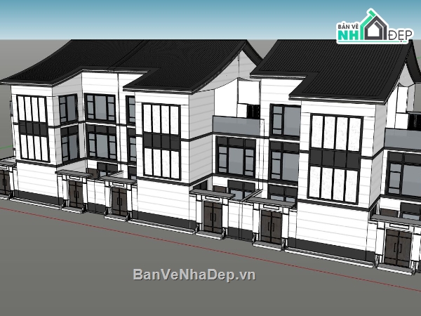 nhà phố 2 tầng,sketchup nhà phố 2 tầng,model su nhà phố 2 tầng
