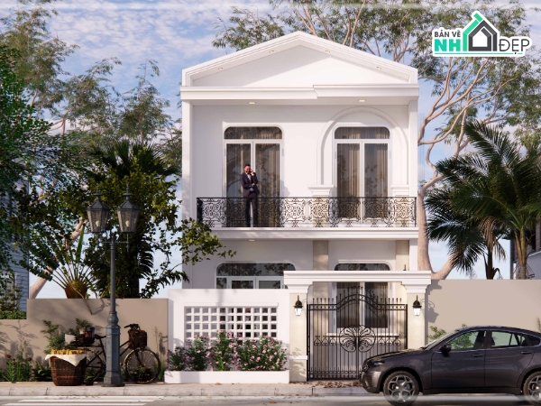 nhà phố đẹp,phong cách tân cổ điển,thiết kế nhà phố,nhà phố 2 tầng