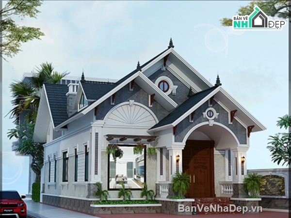 nhà vườn mái thái,nhà mái thái,mẫu nhà mái thái 1 tầng