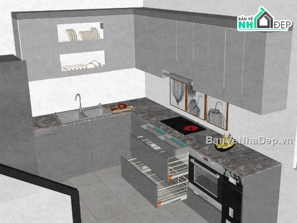 phòng bếp,su phòng bếp,phòng bếp sketchup,sketchup phòng bếp đẹp