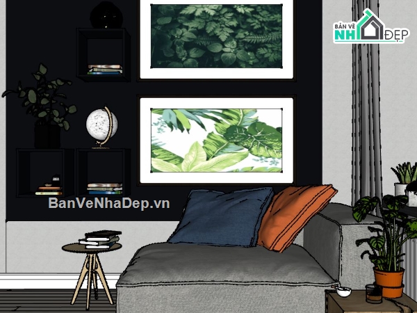 sketchup phòng khách,phòng khách 3d,file sketchup phòng khách,3d sketchup phòng ngủ