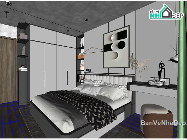 phòng ngủ hiện đại su,su phòng ngủ,model sketchup phòng ngủ,thiết kế phòng ngủ sketchup