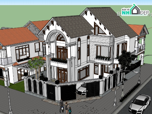 nhà 2 tầng,sketchup nhà 2 tầng,su nhà 2 tầng