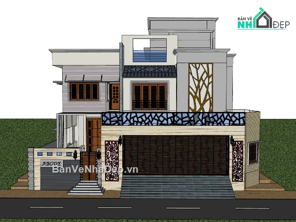 biệt thự 2 tầng đẹp,su biệt thự,sketchup biệt thự