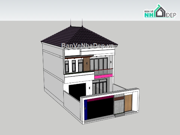 su nhà 2 tầng,sketchup nhà 2 tầng,nhà 2 tầng