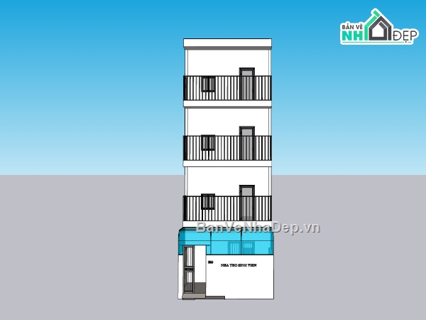 nhà 4 tầng,nhà trọ,su nhà trọ,sketchup nhà trọ