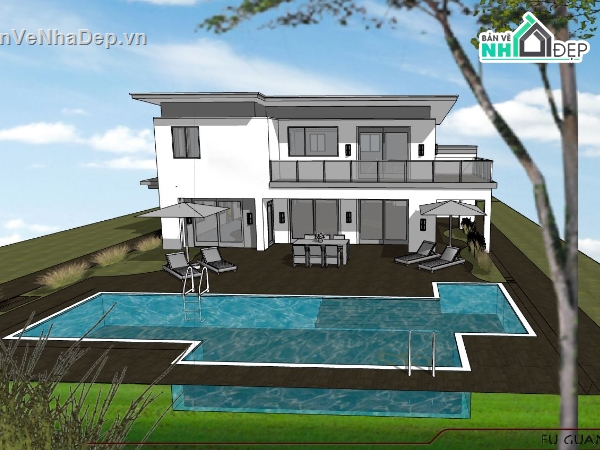 biệt thự 2 tầng,mẫu biệt thự 2 tầng,mẫu biệt thự sketchup,biệt thự sketchup