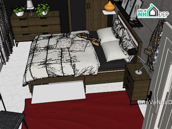phòng ngủ hiện đại su,sketchup phòng ngủ hiện đại,model su phòng ngủ đẹp,nội thất phòng ngủ file su