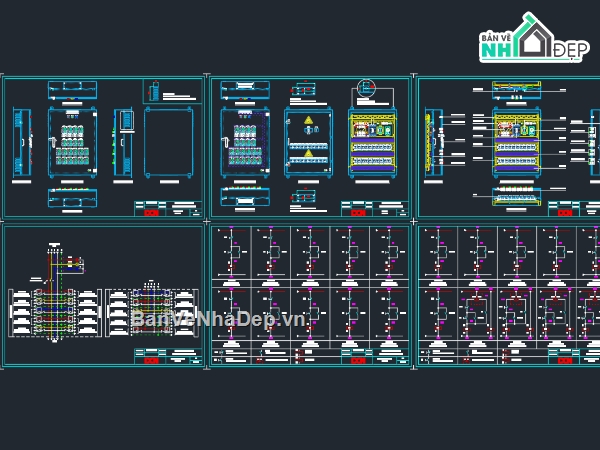Bản vẽ thiết kế tủ điện,file dwg tủ điện tạm công trường,tủ điện điều khiển luân phiên 2 bơm nước thải,Tủ điện ATS,DCN,bản vẽ tủ điện solar inverter string