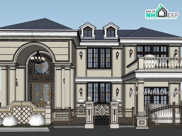 file su villa 2 tầng,file su villa,model sketchup villa