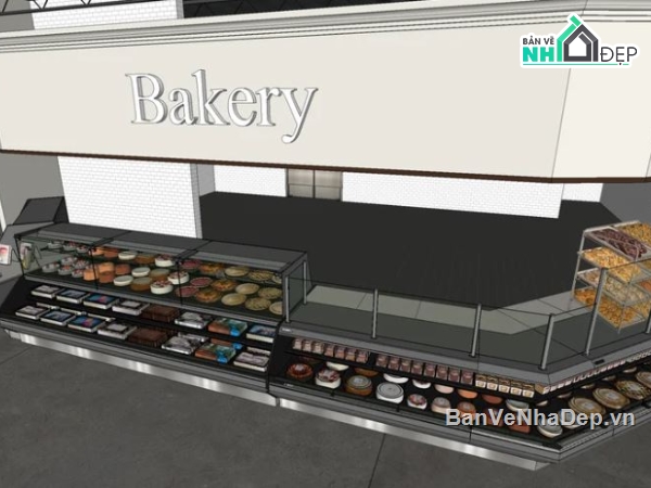 Sketchup tiệm bánh Bakery,Model su tiệm bánh bakery,Tiệm bánh bakery,file sketchup tiệm bánh