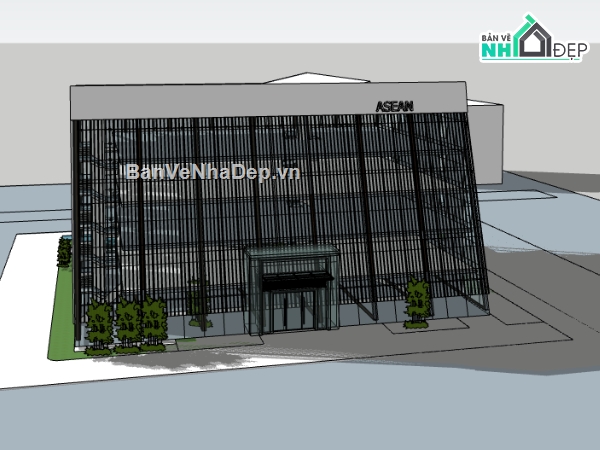 model su nhà trung tâm Asean,dựng sketchup nhà hội nghị 5 tầng,thiết kế tòa nhà Asean file su