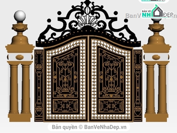 Mẫu cổng nhôm đúc,File max mẫu cổng đẹp,Mẫu cổng đẹp,Mẫu cổng hoàng gia,file thiết kế cổng