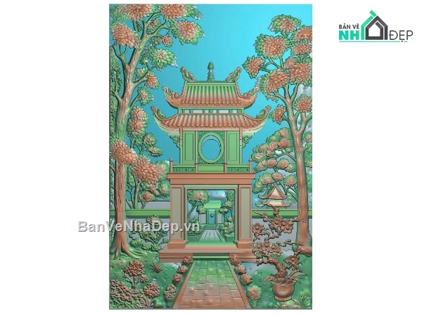 khung tranh đẹp cnc,cổng văn miếu,văn miếu môn