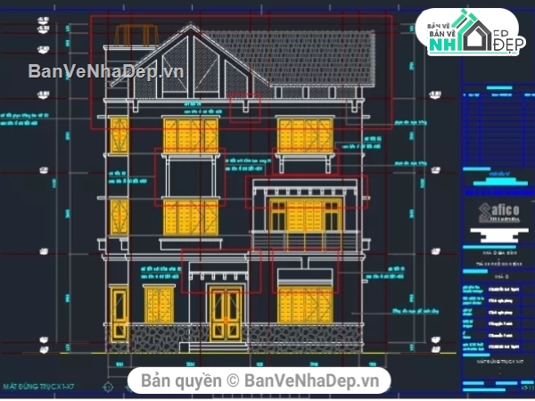 biệt thự 3 tầng,bản vẽ biệt thự 3 tầng,biệt thự 3 tầng 12.3x13.3m,thiết kế biệt thự 3 tầng