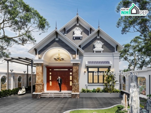 biệt thự 1 tầng,hồ sơ biệt thự,biệt thự 10 x 20m