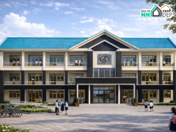 Trường học với quy mô 360 học sinh,Trường học 03 tầng,trường học file cad