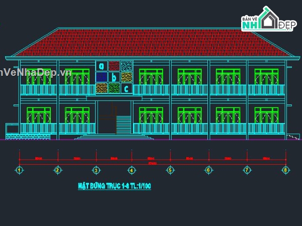 kiến trúc trường 2  tầng,trường học  2 tầng,trường mẫu giáo