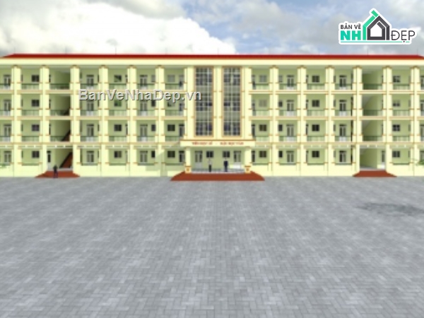 Trường học 2 tầng,trường THCS xuân hòa,trường thcs 2 tầng,file cad trường thcs