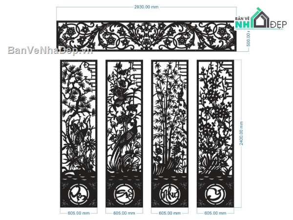 vạn sự như ý,dxf ô thoáng,tứ quý vạn sự như ý,vạn sự như ý dxf