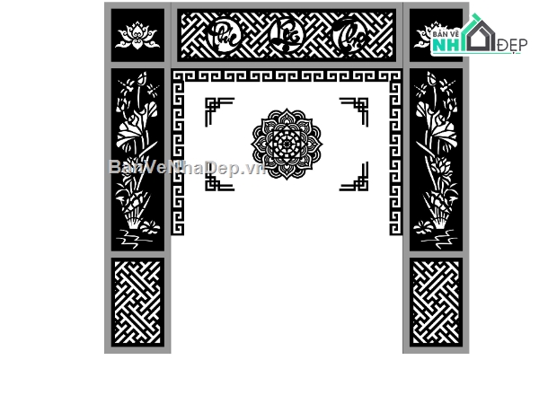 phúc lộc thọ sen,phúc lộc thọ,vách thờ cnc hoa sen,cnc vách hoa sen