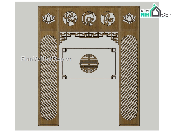 Vách thờ cnc file dxf,file sketchup,phúc lộc thọ,dxf phúc lộc thọ,hiện đại