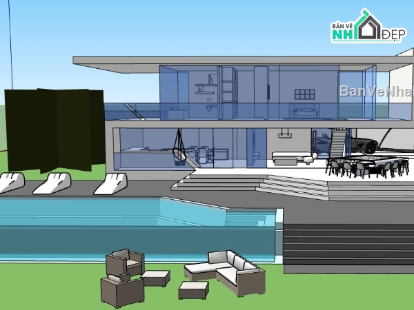 file su  nhà 2 tầng,biệt thự villa 2 tầng,sketchup villa,Villa có hồ bơi