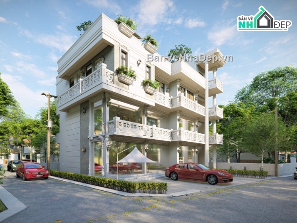sketchup 3 tầng đẹp,model sketchup villa 3 tầng,mẫu villa 3 tầng su đẹp
