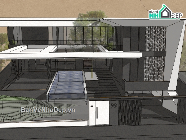 biệt thự,model biệt thự,biệt thự 2 tầng