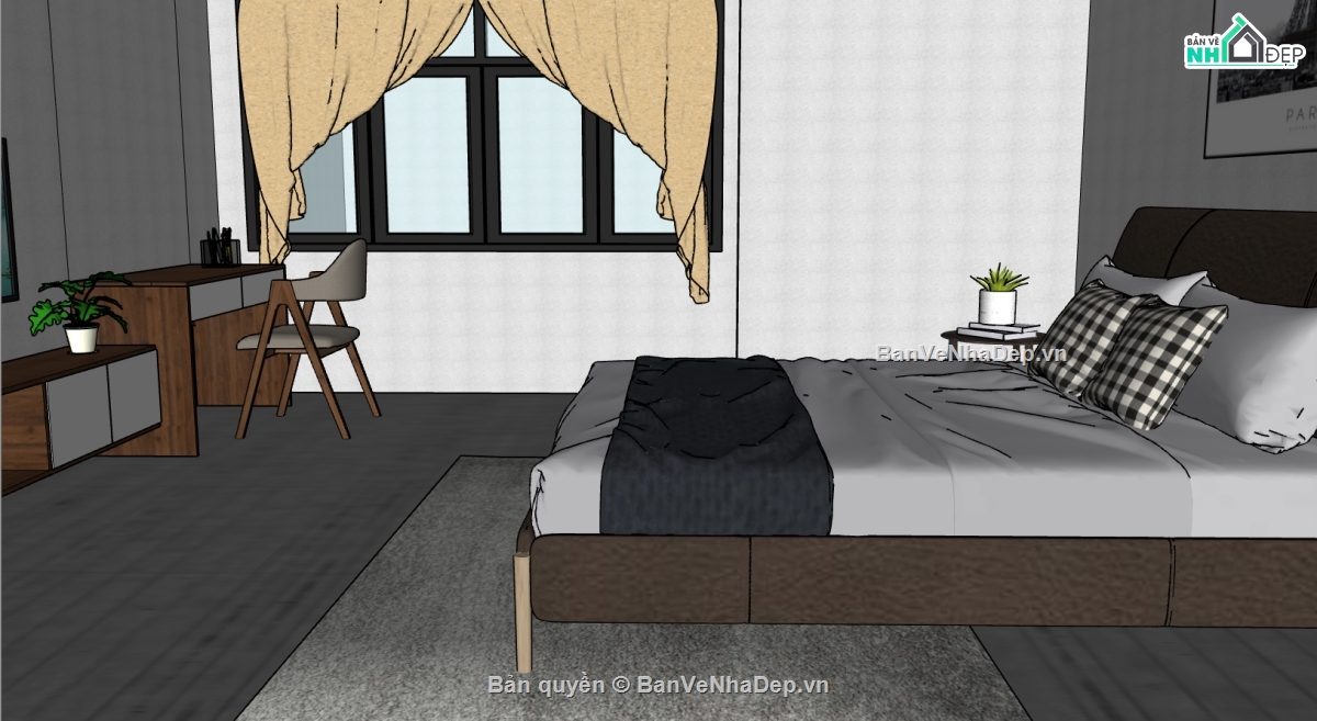 su phòng ngủ,sketchup phòng ngủ,phòng ngủ