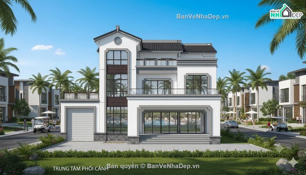Sketchup Villa,villa 3 tầng,sketchup villa 3 tầng