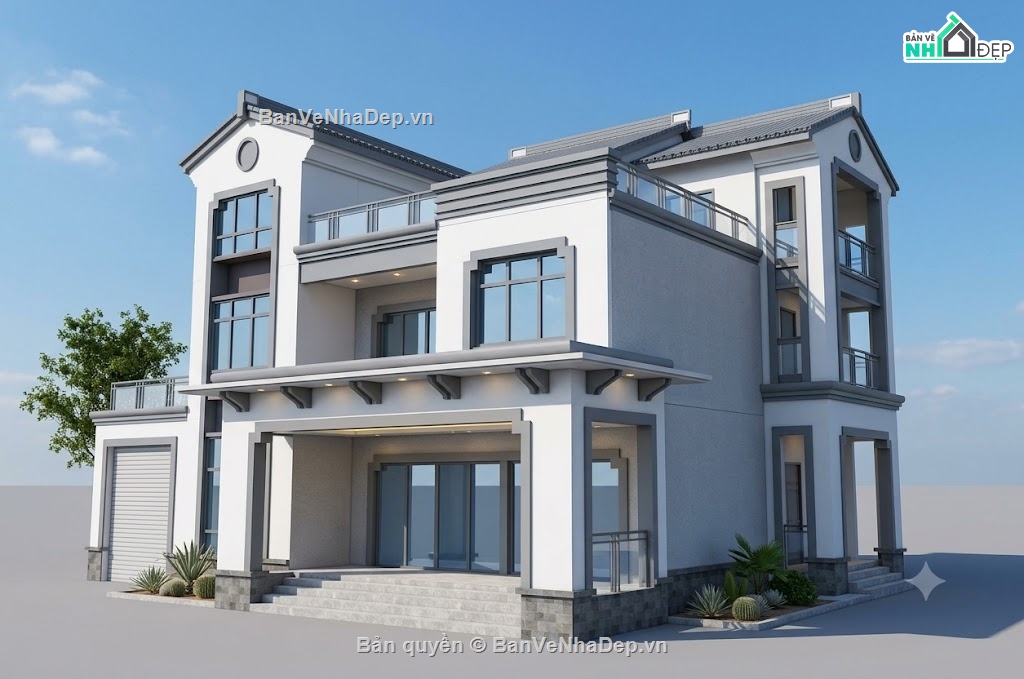 Sketchup Villa,villa 3 tầng,sketchup villa 3 tầng