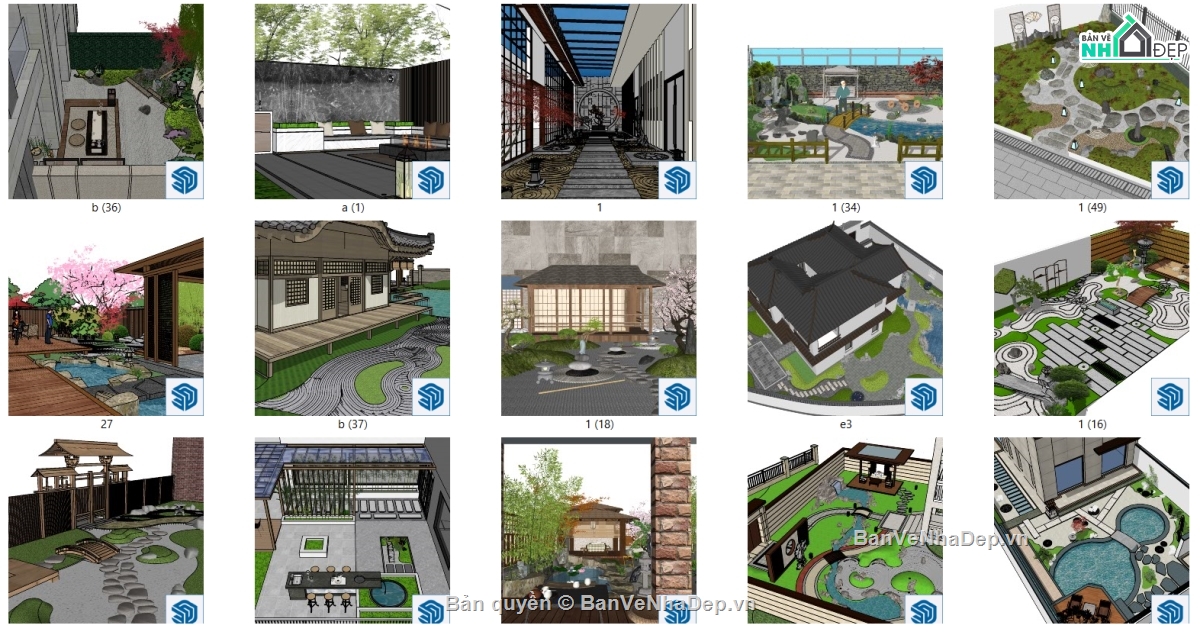 sketchup tiểu cảnh sân vườn,tiểu cảnh sân vườn,cảnh quan sân vườn,model sketchup tiểu cảnh sân vườn