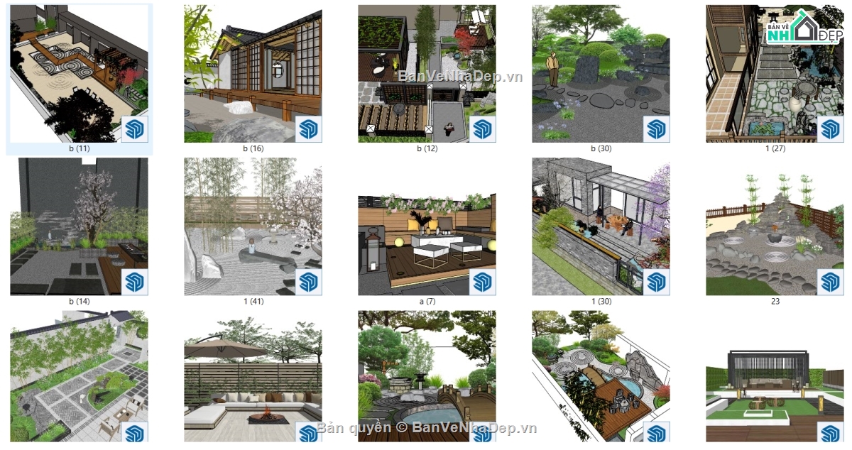 sketchup tiểu cảnh sân vườn,tiểu cảnh sân vườn,cảnh quan sân vườn,model sketchup tiểu cảnh sân vườn