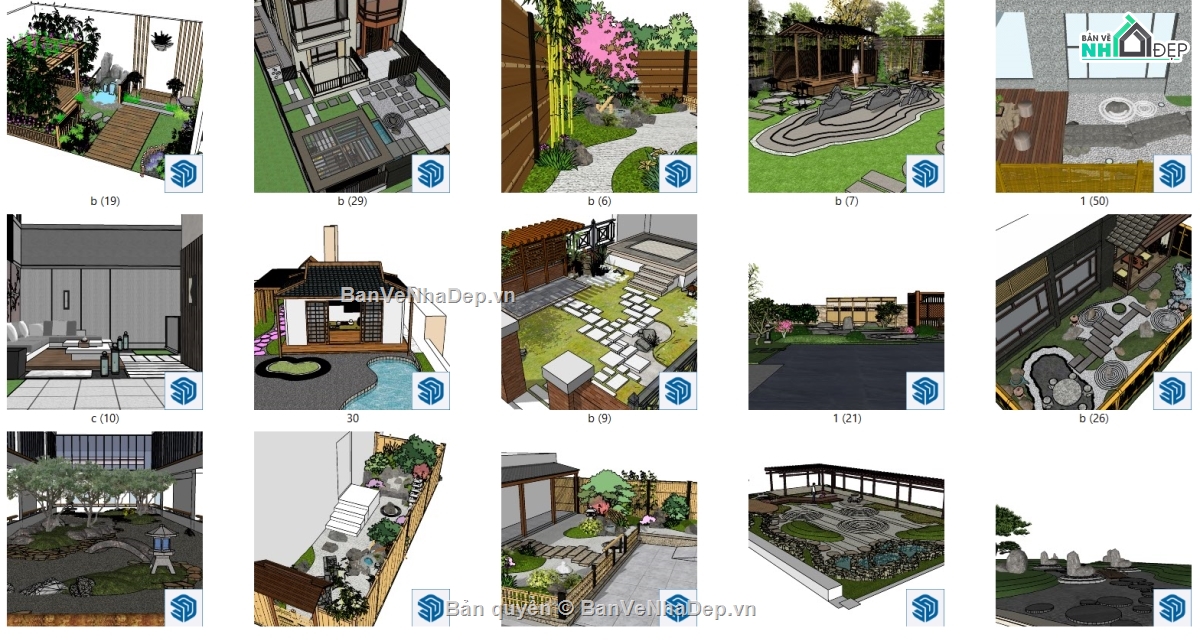 sketchup tiểu cảnh sân vườn,tiểu cảnh sân vườn,cảnh quan sân vườn,model sketchup tiểu cảnh sân vườn