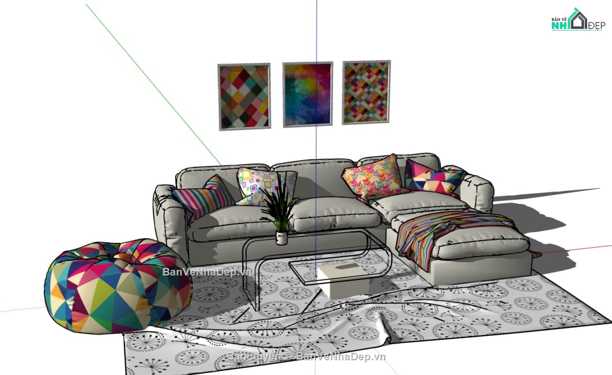 sofa phòng khách,sketchup phòng khách,phòng khách 3d,mẫu phòng khách