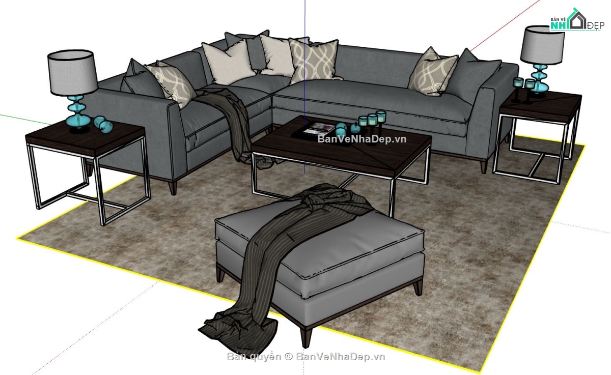 sofa phòng khách,sketchup phòng khách,phòng khách 3d,mẫu phòng khách