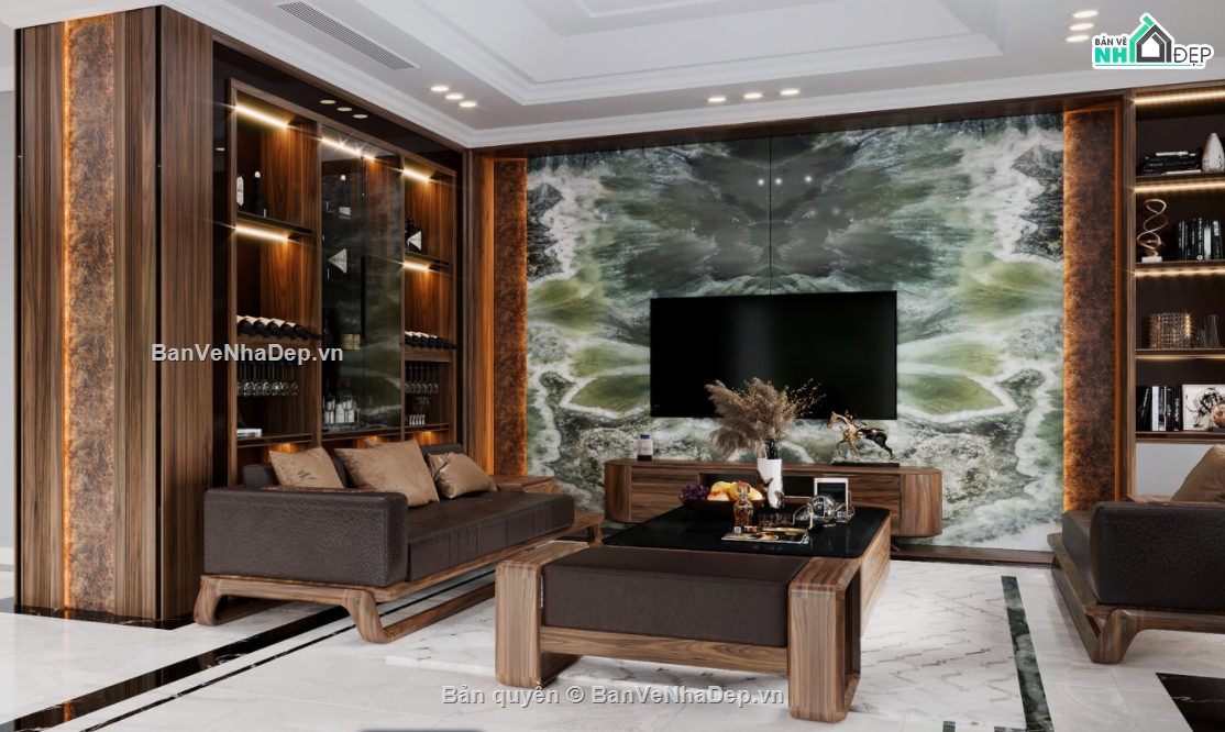 2 mẫu sofa nội thất gỗ óc chó Đồng Gia file 3dmax