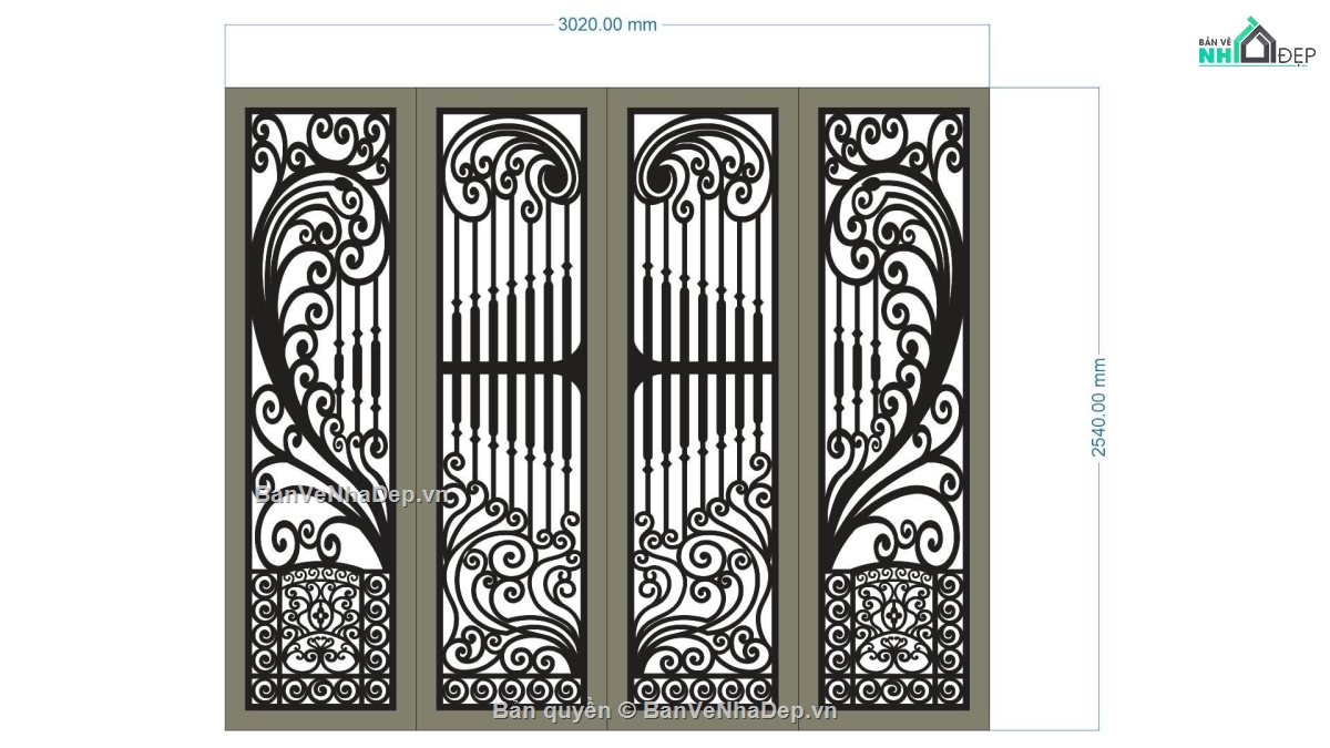 mẫu cổng 4 cánh,cổng 4 cánh cnc,mẫu cnc cổng